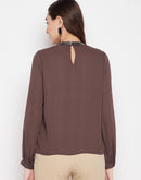 MADAME Chocolate Brown Solid Chiffon Shirt