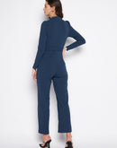 MADAME Round Neck Belted Solid Jumpsuit