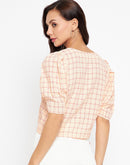 Madame Square Neck Peach Knotted Crop Top