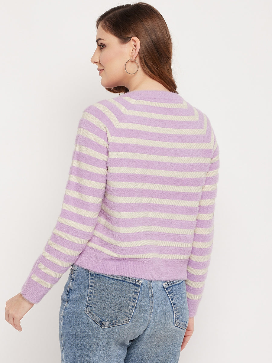 MADAME Mauve Striped Sweater for Women