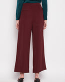 MADAME Mehroon Pleated Wide Leg Trousers