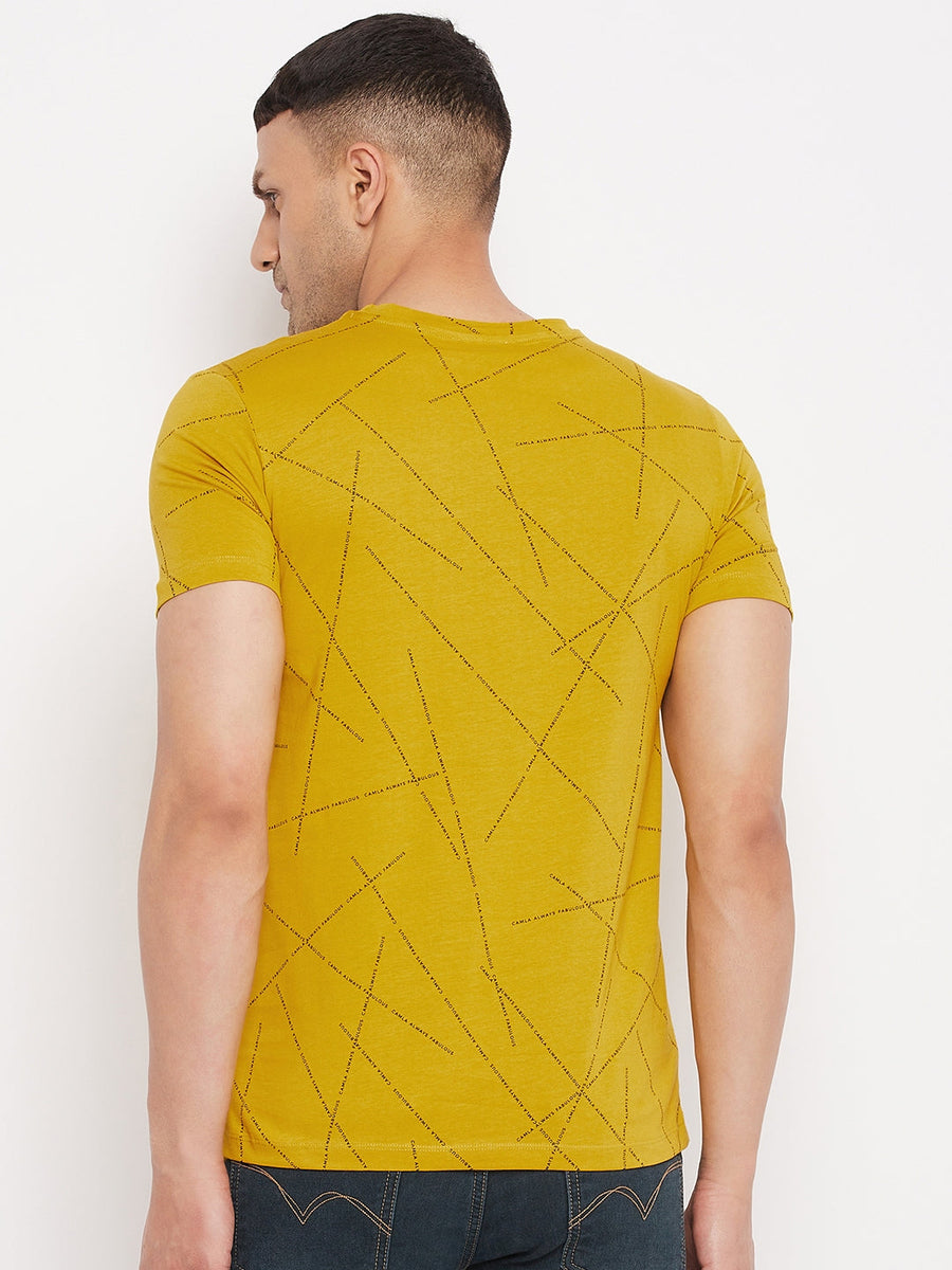 Camla Men Gold Abstract Print Crew Neck T-Shirt