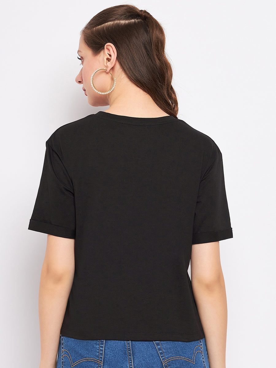 Madame Typography Solid  Black Top