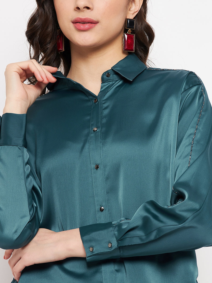 Madame Aqua Satin Shirt | Buy Color Aqua Shirt Online For | Glamly