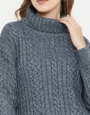 MADAME Turtle Neckline Solid Long Sweater