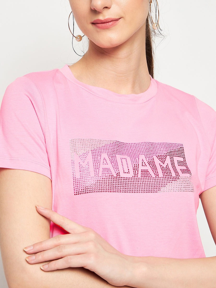 Madame Pink Color Graphic Print Top