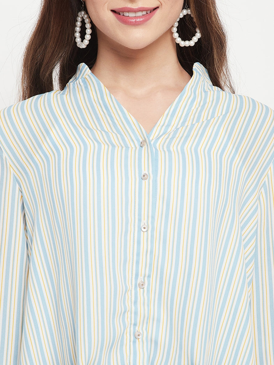 MADAME Striped Crepe Crop Shirt
