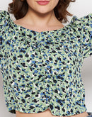 Camla Barcelona Square Neck Mint Green Floral Ruched Top