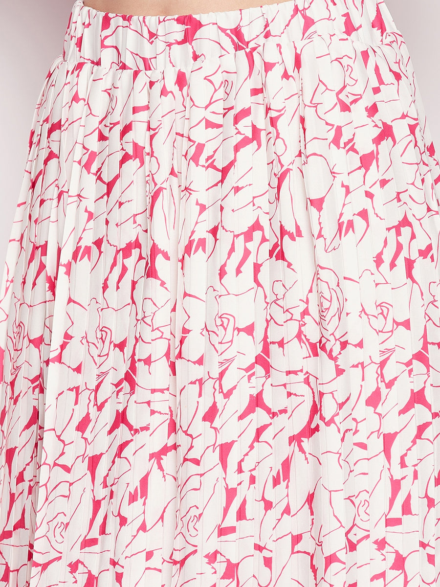 Camla White Satin Print Skirt