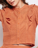 MADAME Schiffli Pattern Orange Shirt