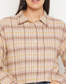 Madame Beige Chequered Crop Shirt