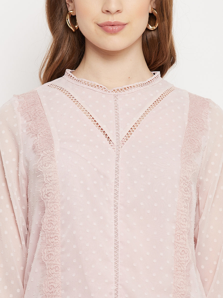 Madame  Pink Laced Full Sleeve Top