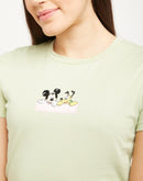 Madame Disney Mickey and Pluto Print Green Top