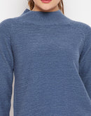 CAMLA Barcelona Sky Blue Solid Sweater for Women