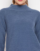 Camla Barcelona Mock Neck Steel Blue Sweater