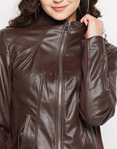 Madame Mock Neck Brown PU Leather Jacket