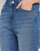 MADAME Mid-Rise Side Slit Raw Hem Jeans