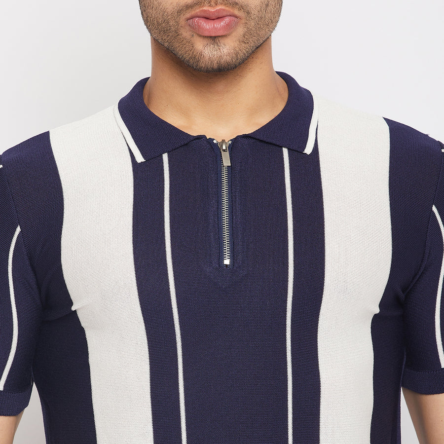 Camla Barcelona Navy Zipped Collar Cotton Tshirt