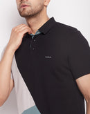 Camla Black Polo Collar Colourblocked Tshirt