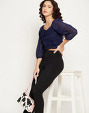 MADAME Blue Sweetheart Neck Top for Women