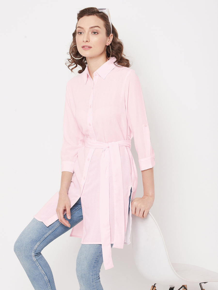 Madame  Pink Solid Long Shirt