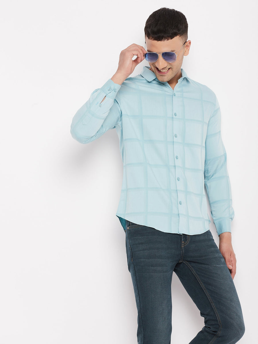 Camla Men Ice Blue Check Shirt