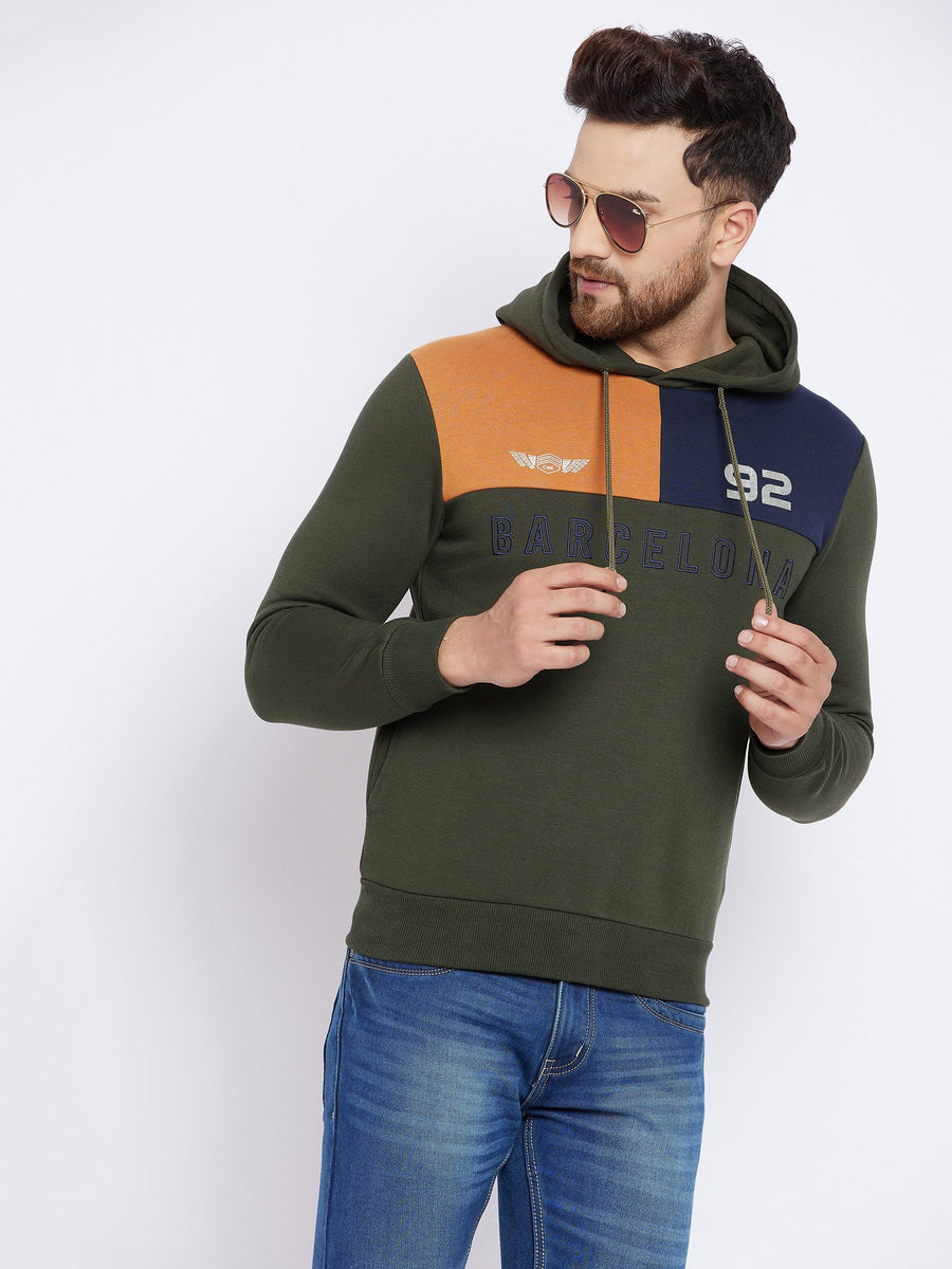 Camla Men Olive Hooded Sweatshirt