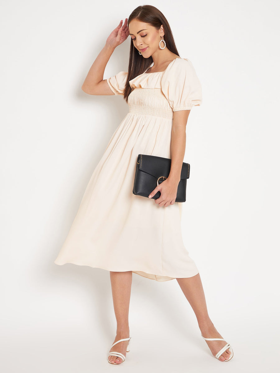 Camla Women Beige Solid Fit & Flare Dress