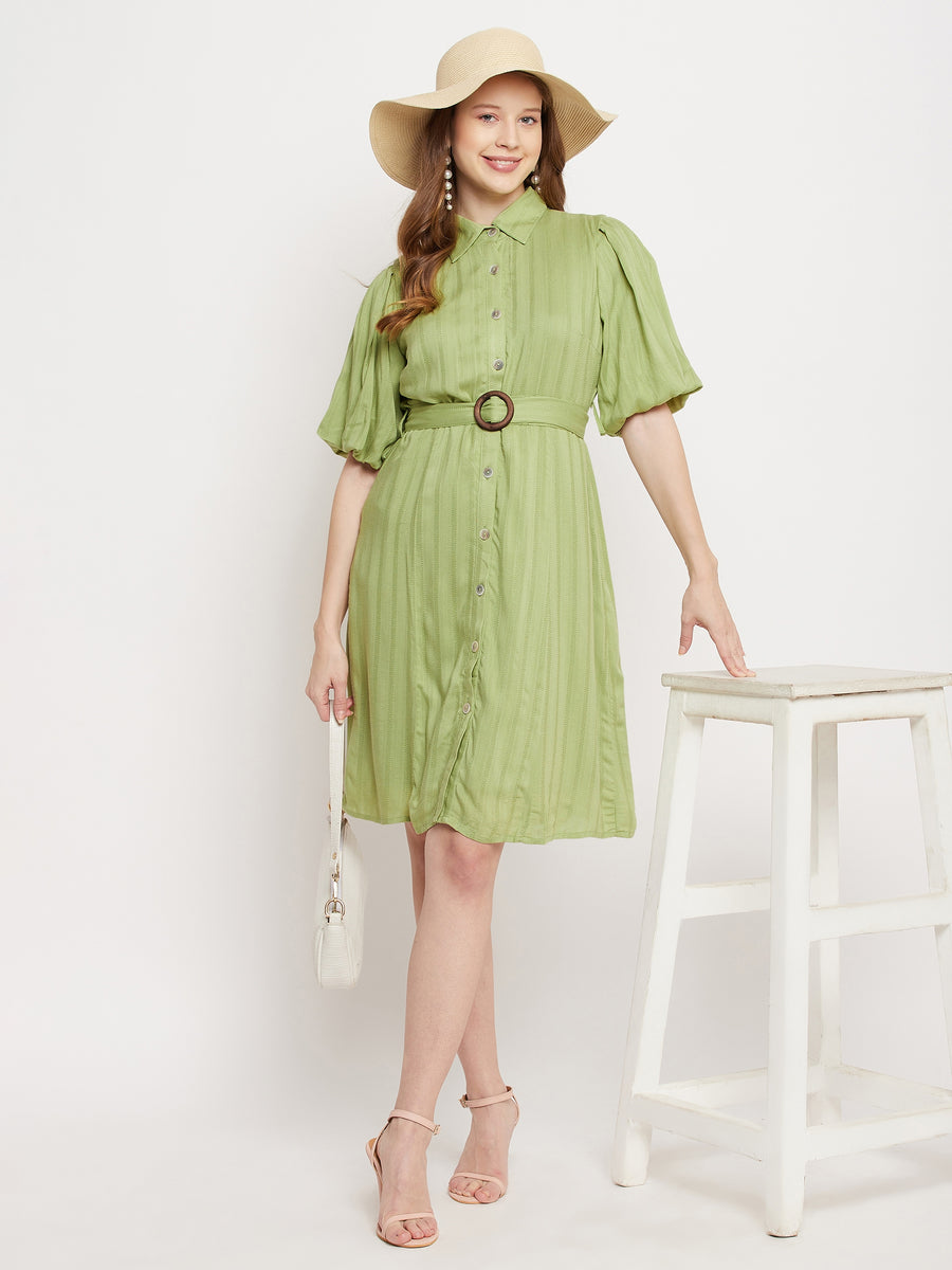 Madame  Apple Green Collared Dress
