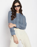 Madame Solid Blue Shirt Top