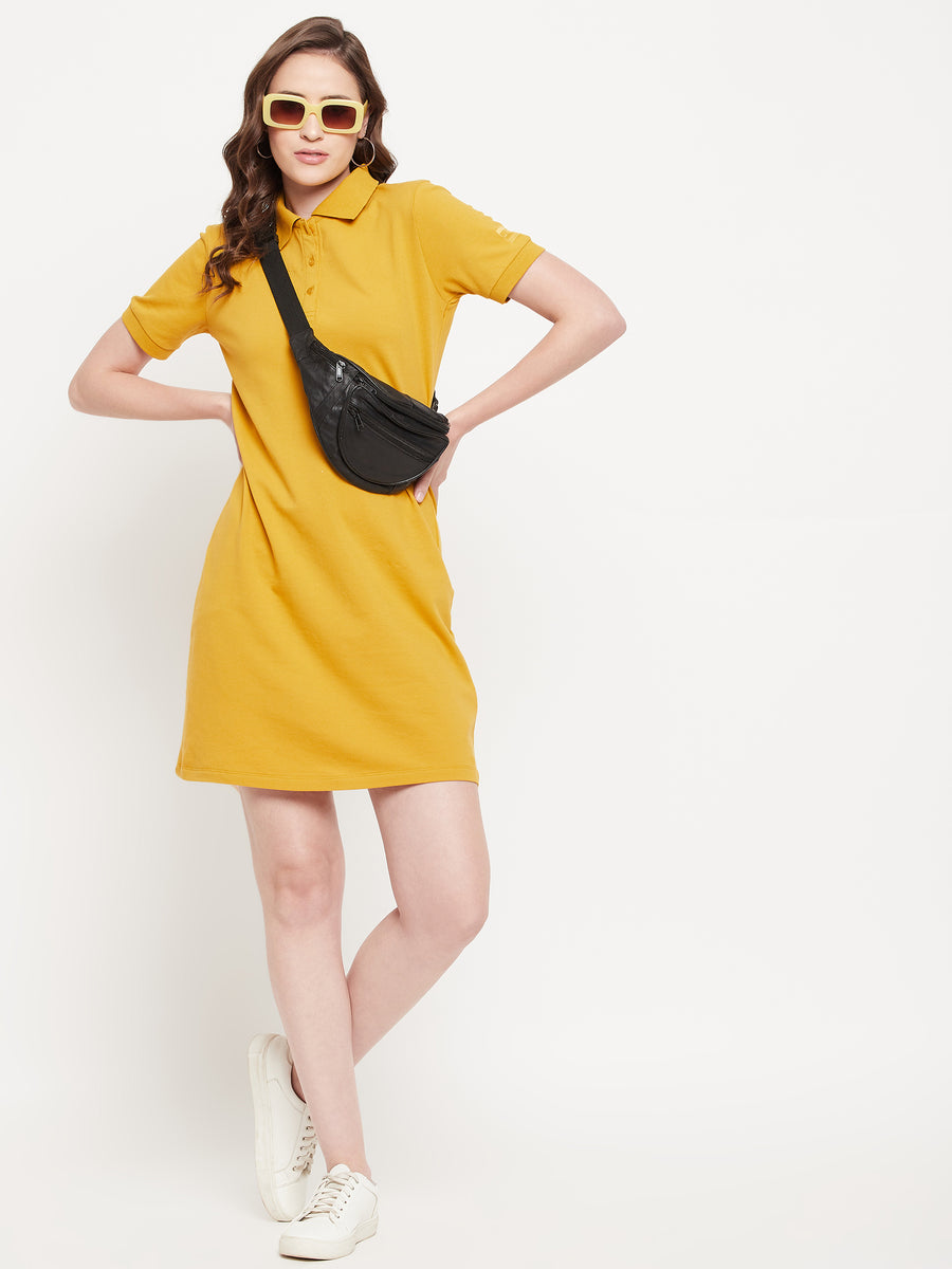 Madame  Mustard Solid Polo Dress