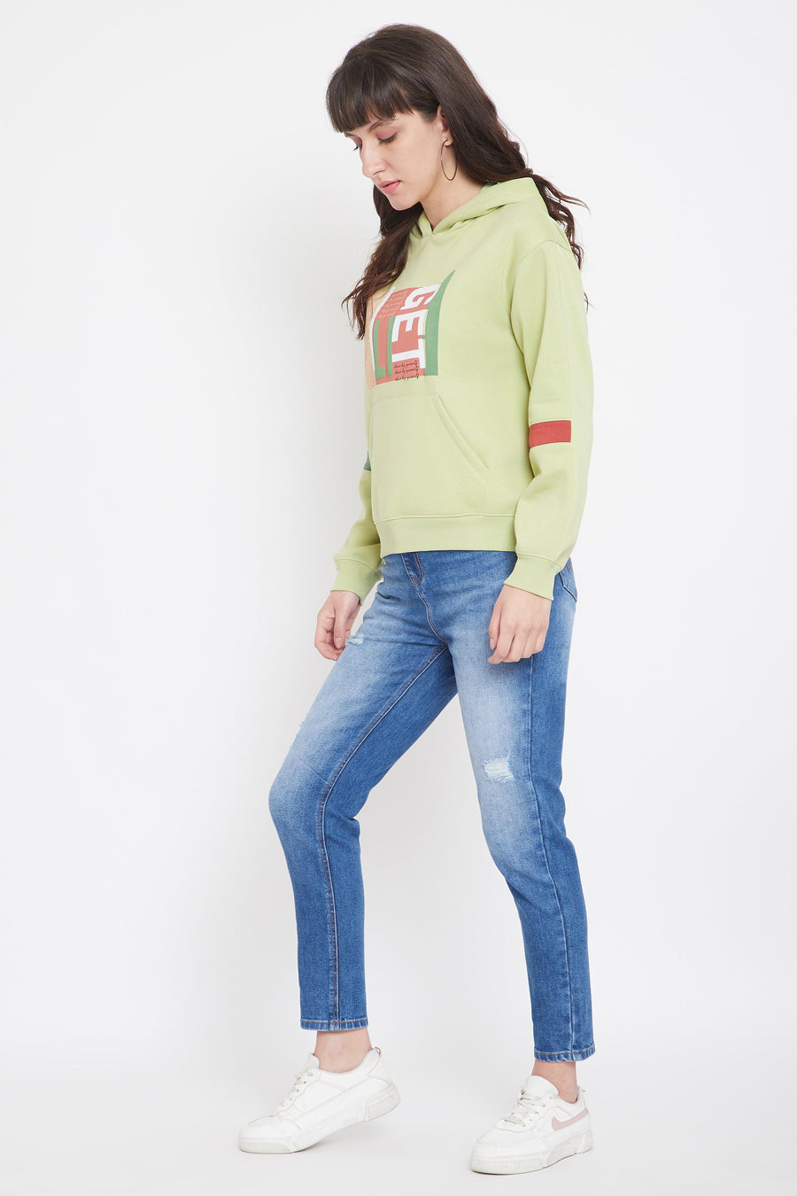 Camla Women Green Hooded Sweatshirt