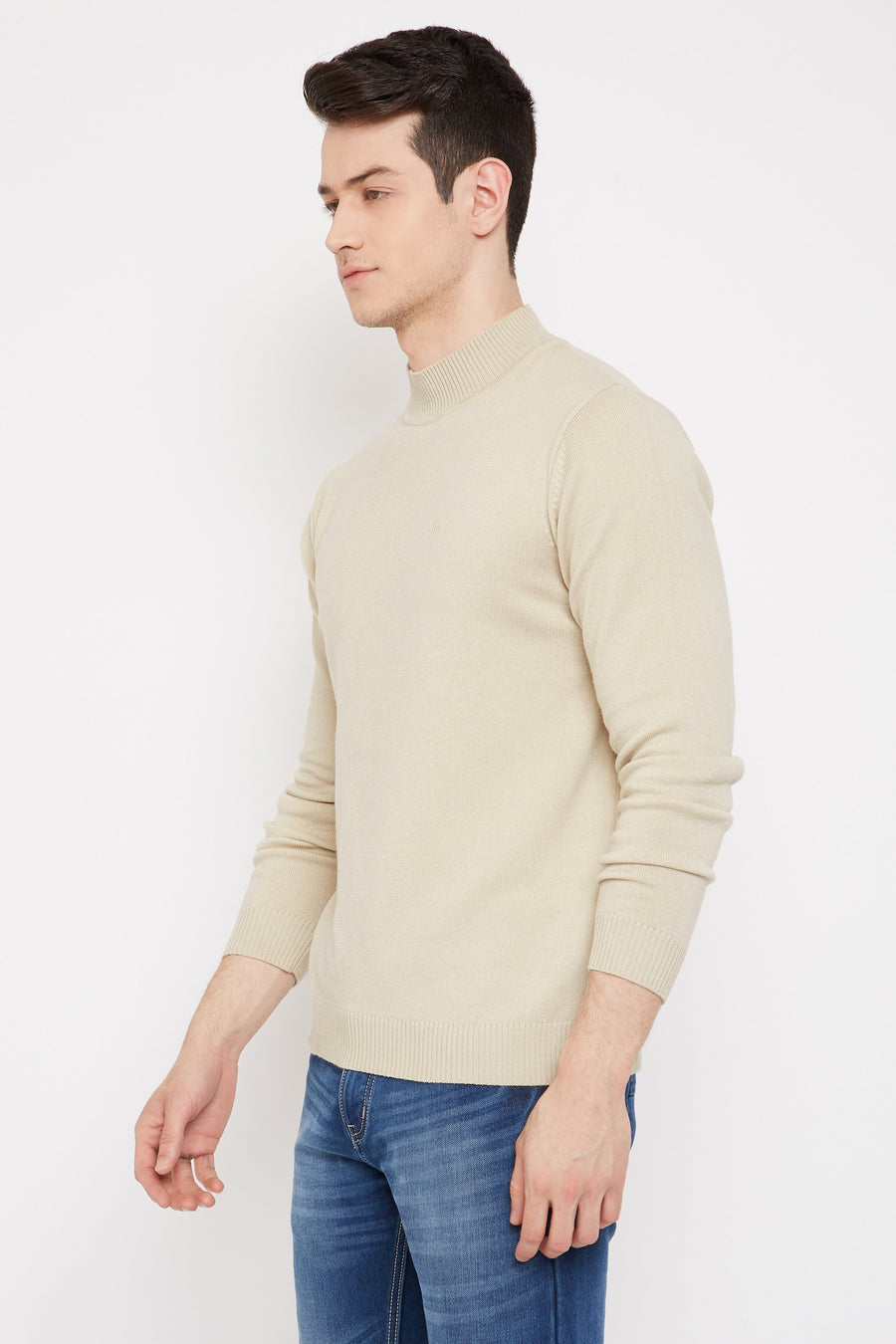 Camla Men Fawn Color Solid Sweater