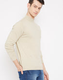 Camla Men Fawn Color Solid Sweater