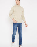Camla Men Fawn Color Solid Sweater