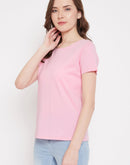 Madame Pink Solid Half Sleeve Top for Women