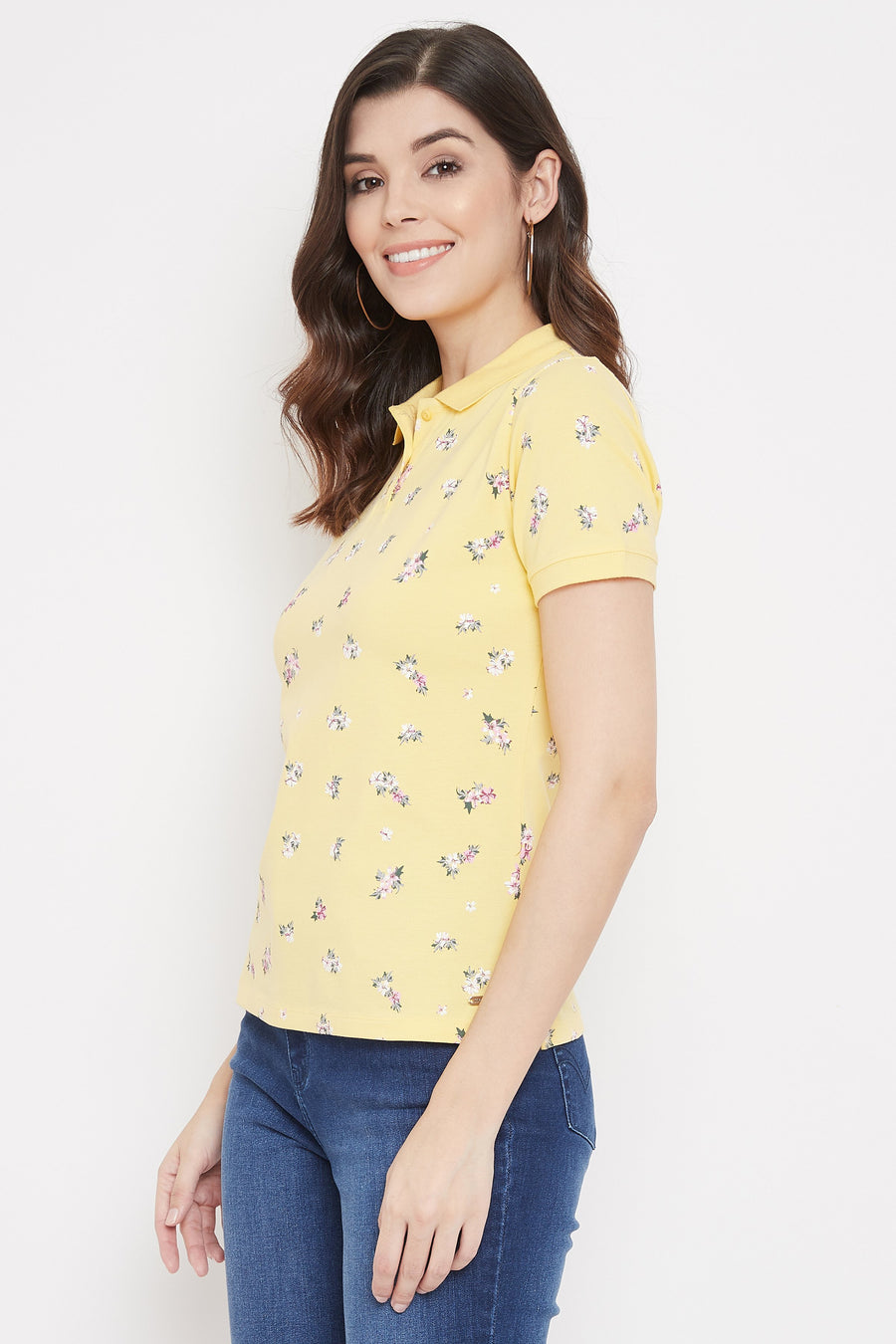 Madame Yellow Printed Polo Shirt