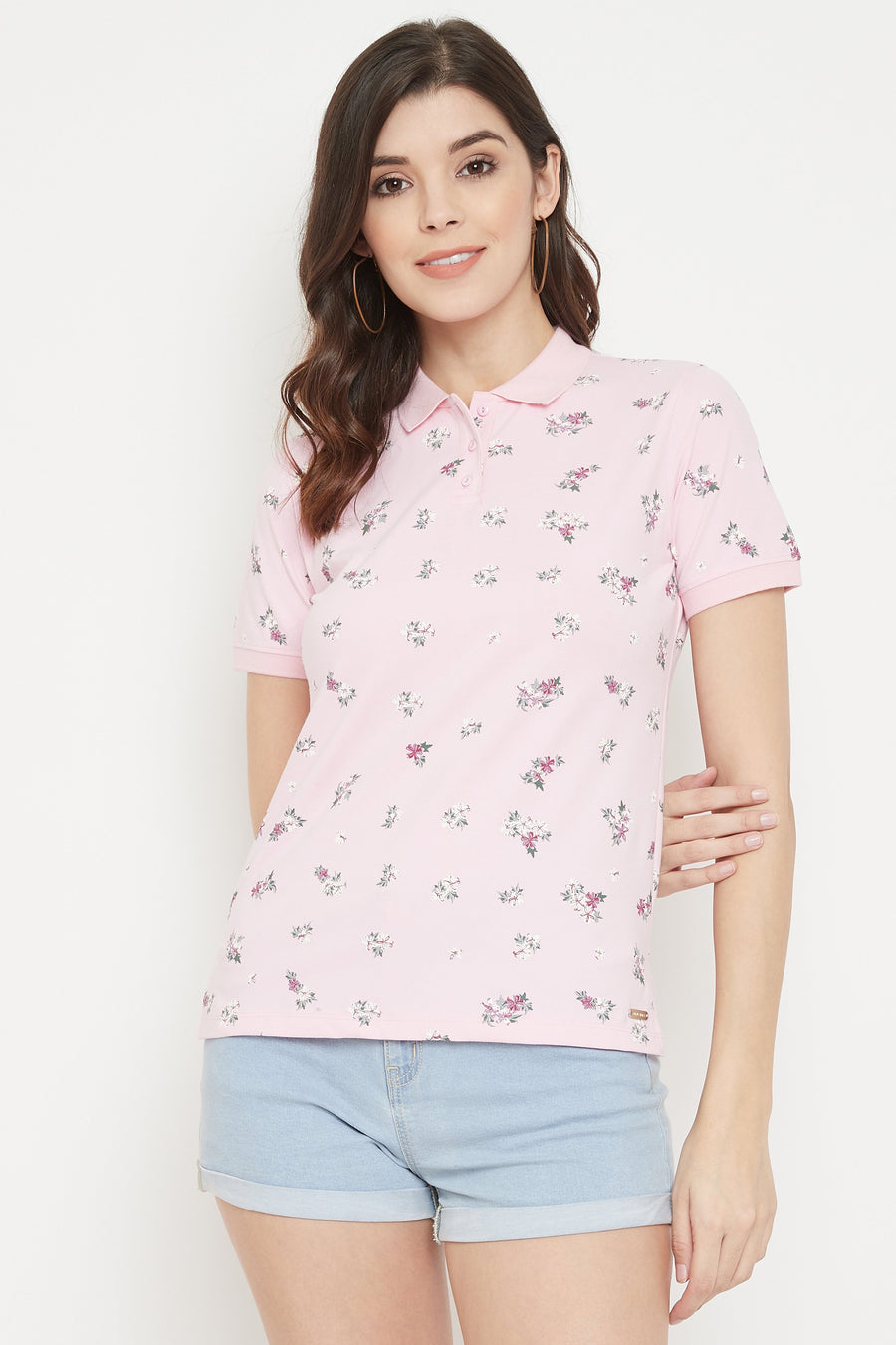 Madame Pink Floral Print Polo Shirt