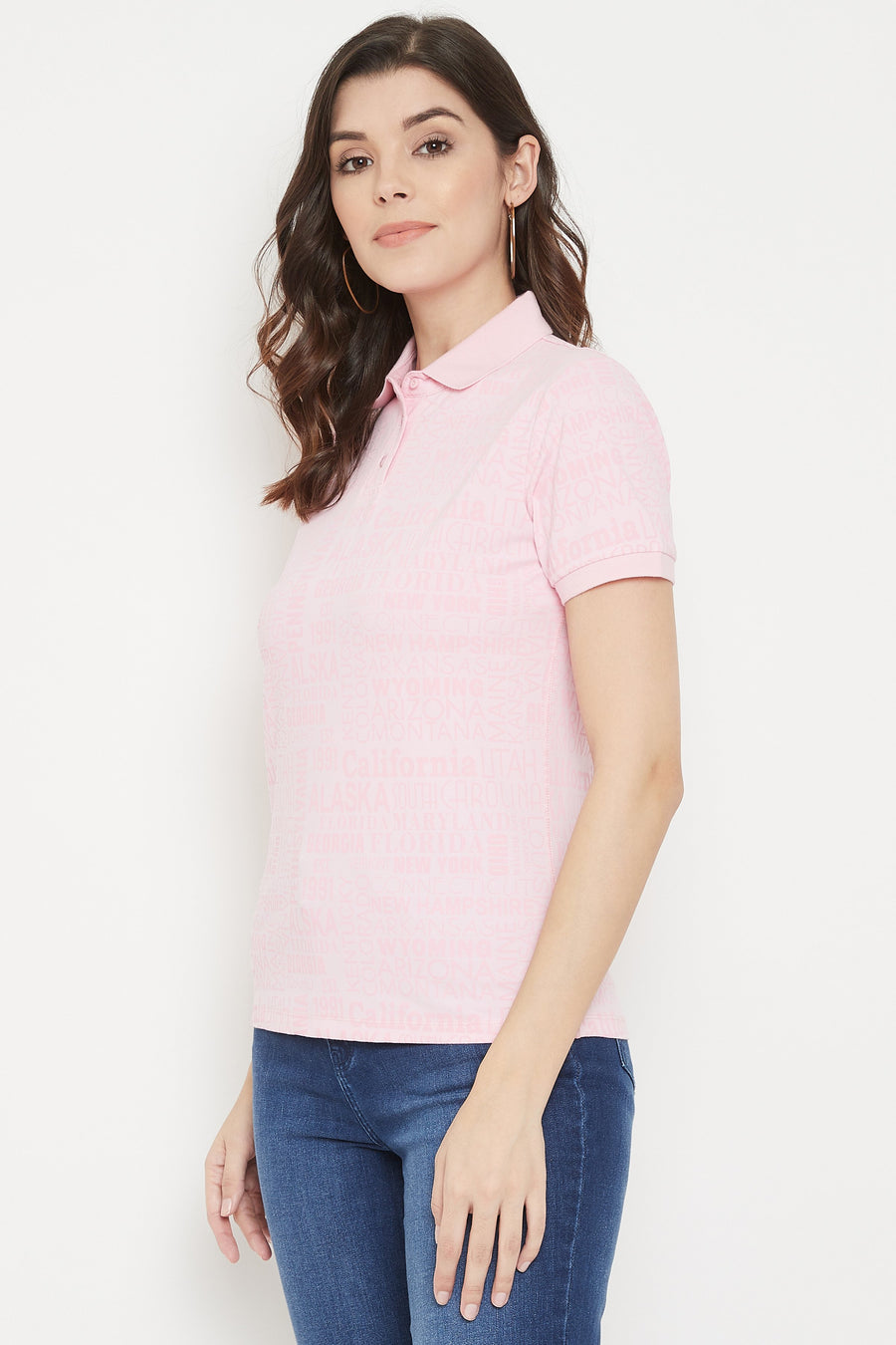 Madame  Pink Typography Print Polo Shirt