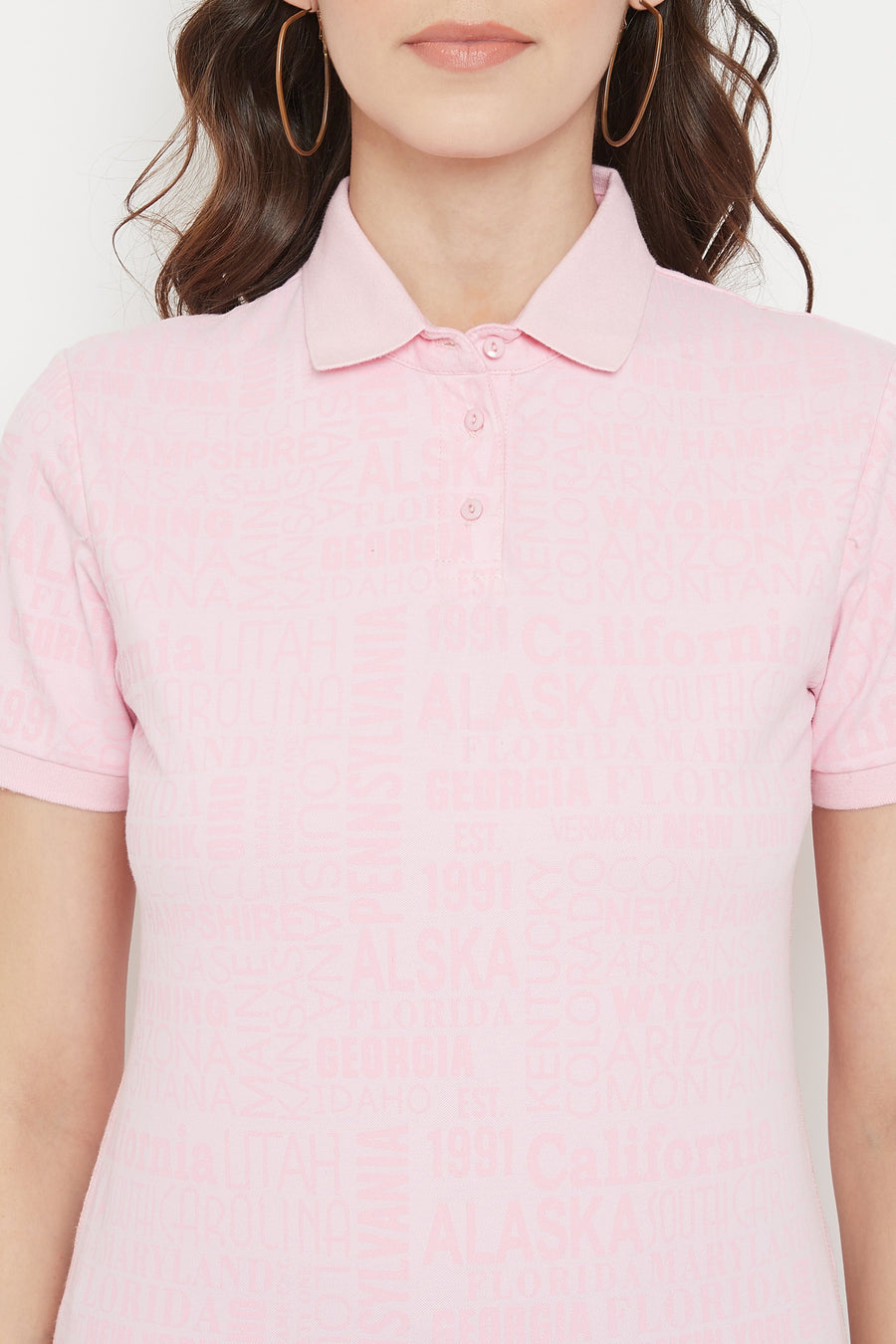 Madame  Pink Typography Print Polo Shirt