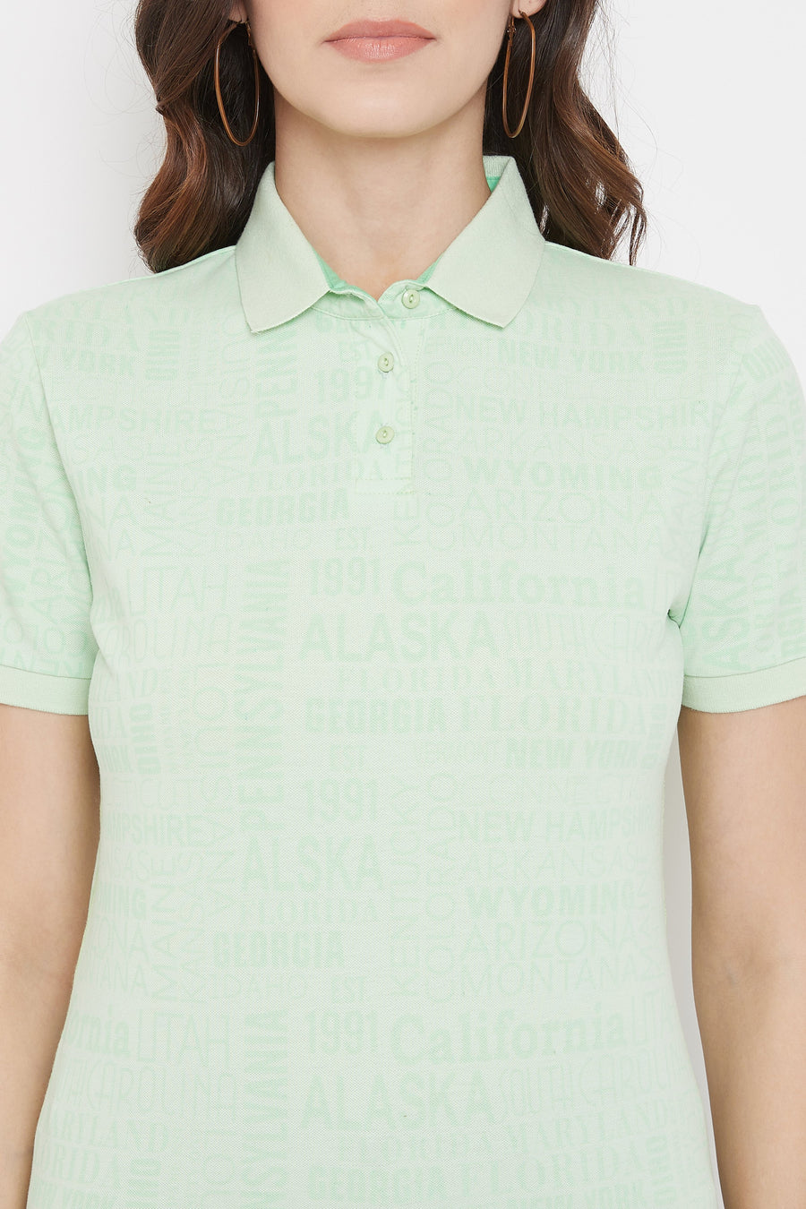 Madame  Green Typography Print Polo Shirt
