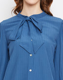 Madame  Blue Tie-Up Neck Textile Top