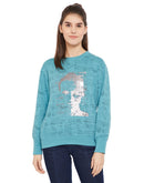 Madame  Sky Blue Printed Sweatshirt