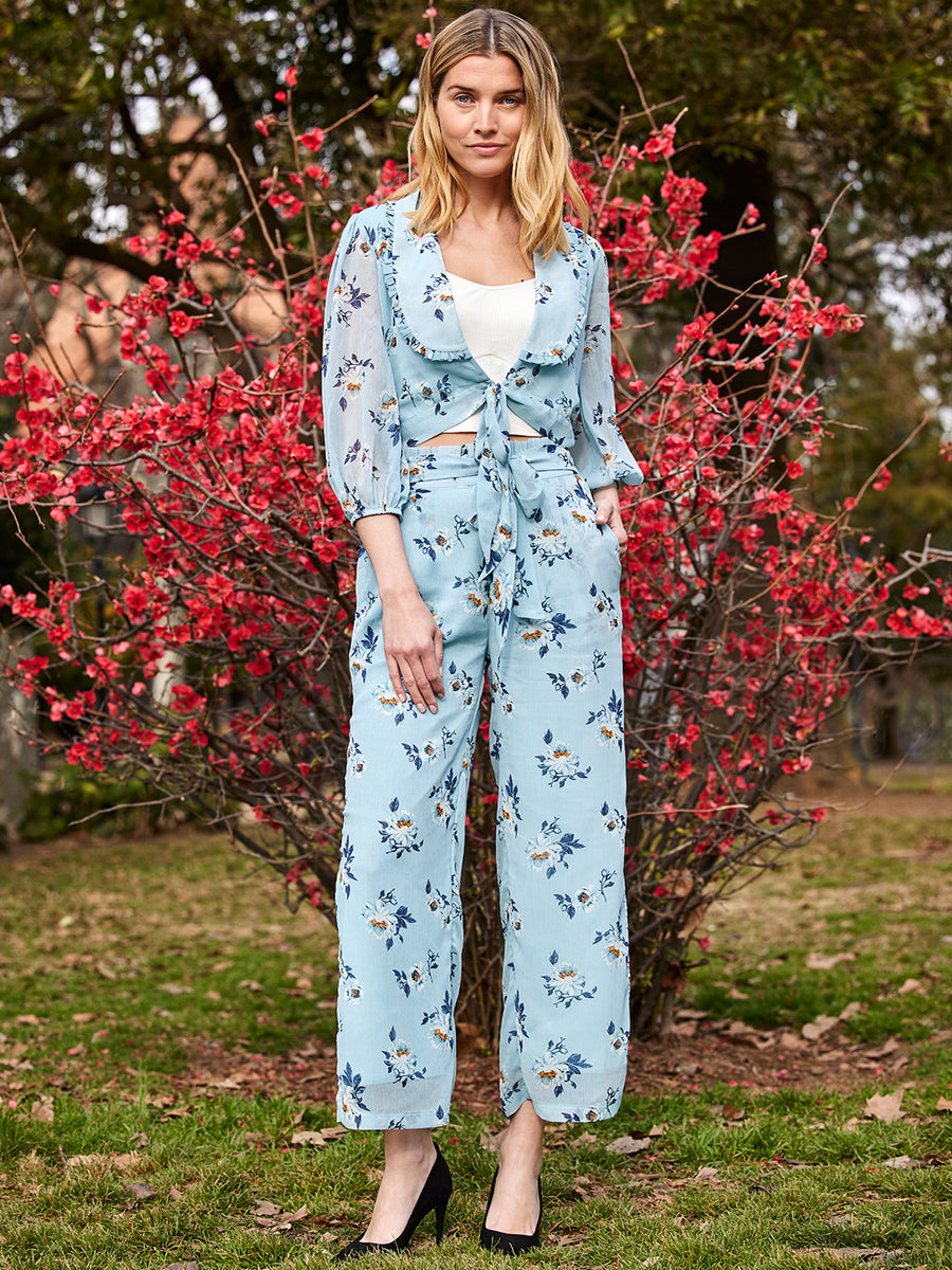 Madame  Blue Floral Straight Fit Plazo