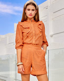 MADAME Schiffli Pattern Orange Shirt