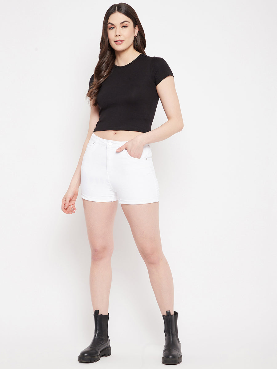 Madame White Solid Shorts For Women